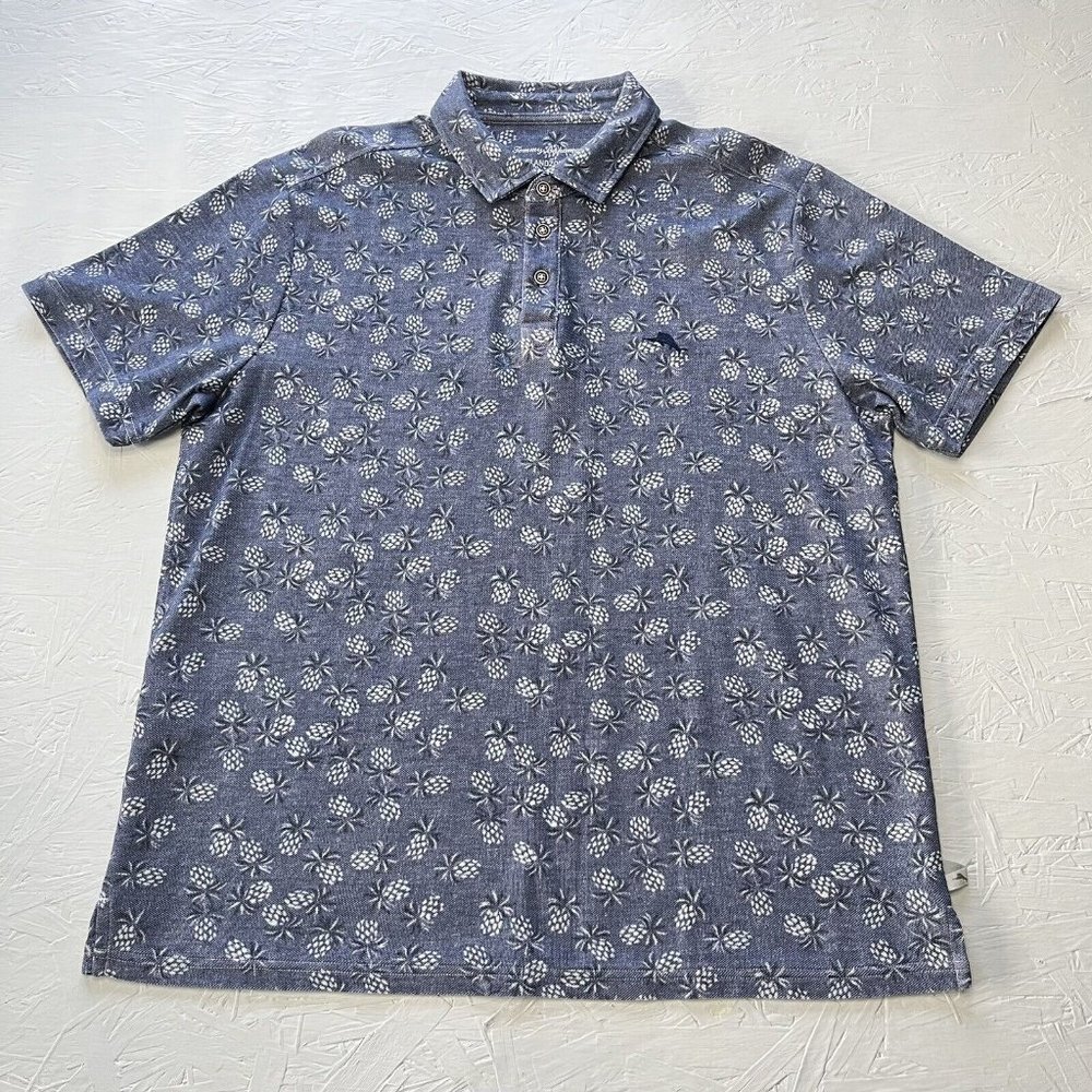 Tommy Bahama IslandZone Mens Blue Floral Pineapple Supima Polo Shirt Large